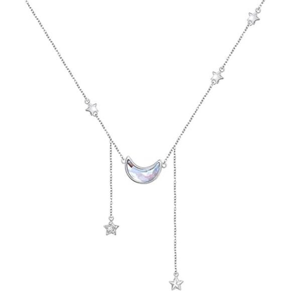 925 Sterling Silver Jewelry Crescent Moon and Star Pendant Necklace - Picture 8 of 8